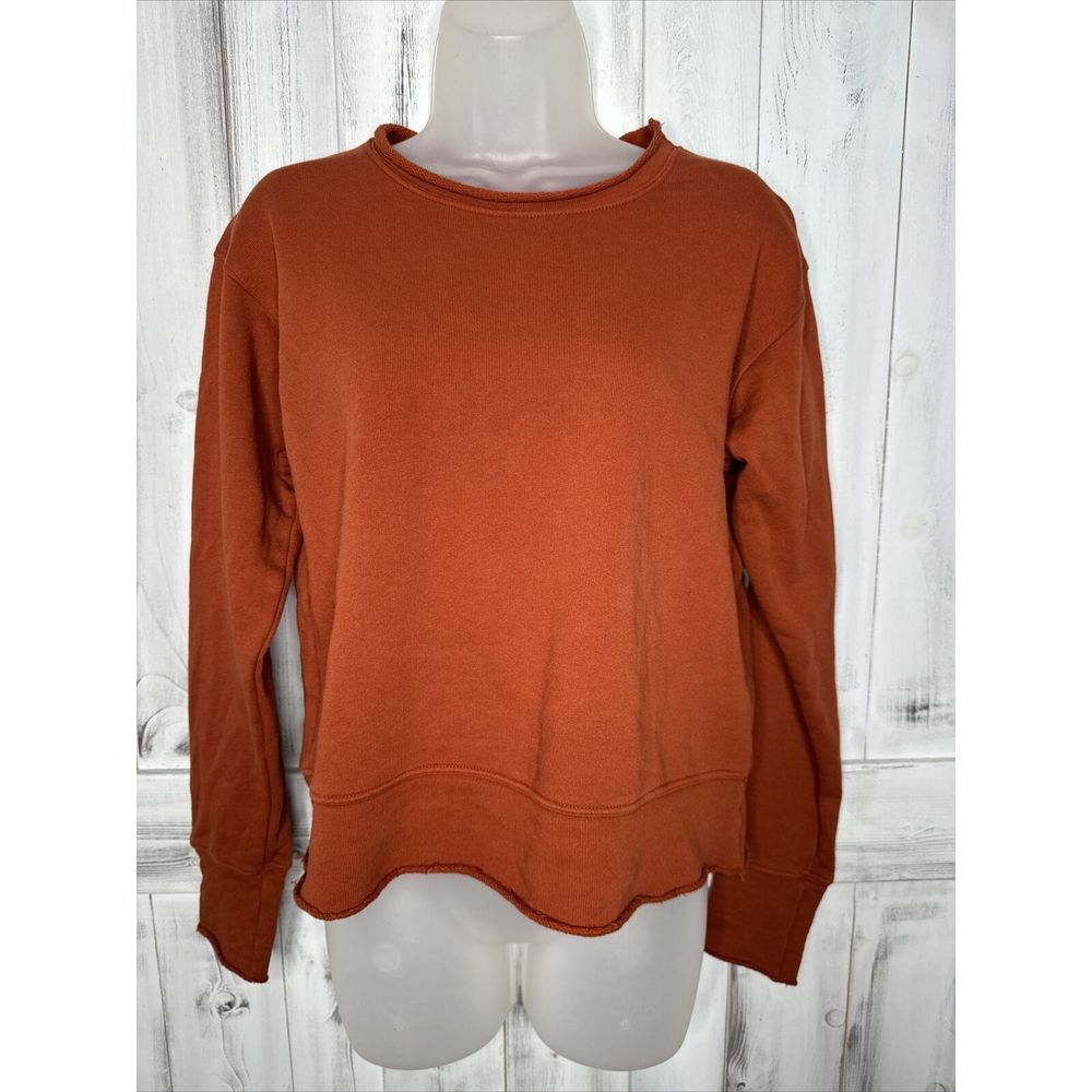 FRANK & EILEEN RUST ORANGE JAMES BOYFRIEND CROPPED FLEECE PULLOVER‎ SWEATSHIRT S